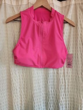 Wild Fable Hot Pink Front-Zip Mock Collar Bikini Top -Sz Large- NWT